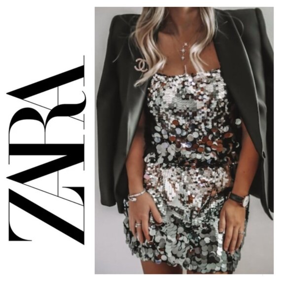 Zara Dresses & Skirts - Blogger Favorite | Oversize Black and Silver Sequin Mini Party Holiday NYE Dress
